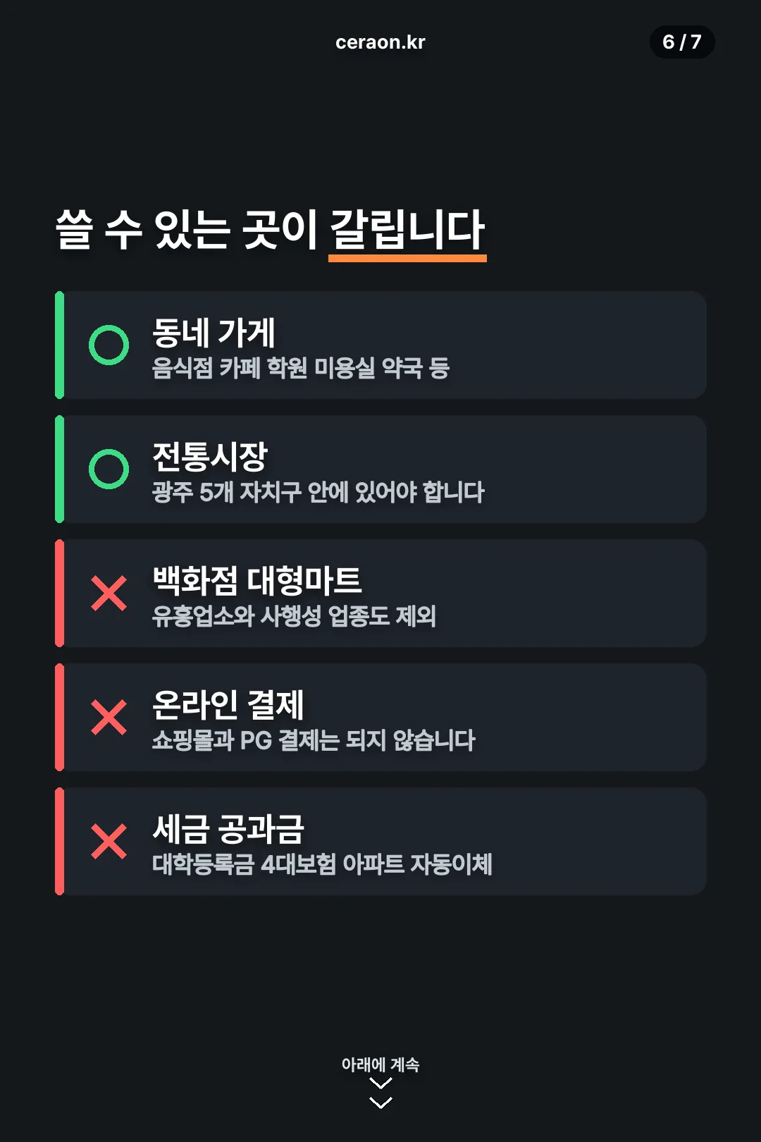 사용 가능한 곳과 안 되는 곳